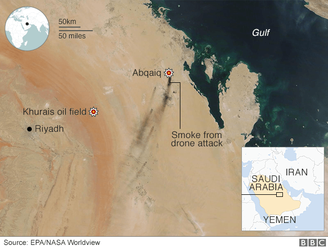 Saudi map of drone attacks September 2019